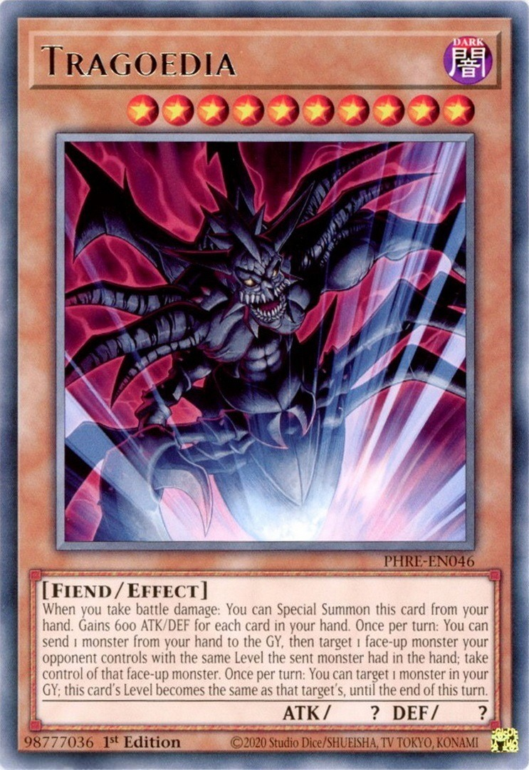 yugioh card tragoedia Yu-Gi-Oh! - (TU04-EN000) - Turbo Pack 4 - Promo Edition This card gains 600 ATK and DEF for each card in your hand Tragoedia [Jump-EN033] Ultra Rare