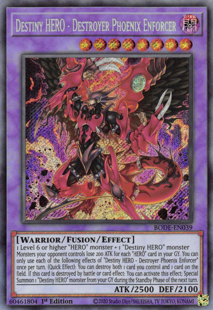 Destroy Phoenix Enforcer YuGiOh BODE-JP039 Prismatic Secret Rare Destiny HERO