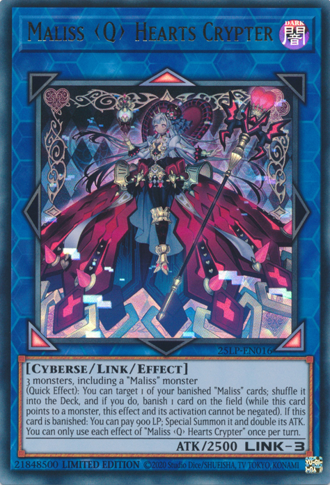 遊戯王 CRBR-EN020 Ｍ∀ＬＩＣＥ＜Ｑ＞ＨＥＡＲＴＳ ＯＦ ＣＲＹＰＴＥＲ Maliss Q Hearts Crypter (英語版 1st Edition コレクターズレア) Crossover Breakers Maliss Q Hearts Crypter - Yugipedia