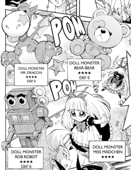 Clockwise from upper-left: "Doll Monster Mr.Dragon", "Doll Monster Bear-Bear", "Doll Monster Miss MadChen" and "Doll Monster Rob Robot".