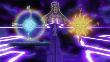 Rex Goodwin (in the middle) with "Moon Dragon Quilla" and "Sun Dragon Inti"