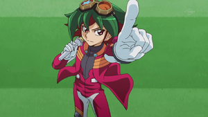 Yuya vows to return smiles to New Domino City by challenging the "Duel King" Jack Atlas.