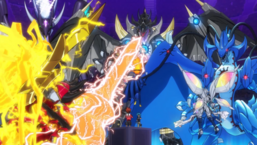 Yuga's and Luke's ace monsters face off.