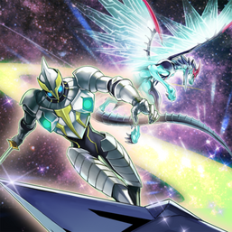 "Galaxy Knight" and "Galaxy-Eyes Photon Dragon", in the artwork of "Galaxy Expedition".