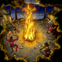"Swamp Battleguards" and "Lava Battleguards" in the artwork of "Feast of the Wild LV5".
