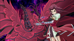 Akiza alongside "Black Rose Dragon".