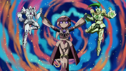 From left to right: "Alexandrite", "Lapis", and "Emerald".