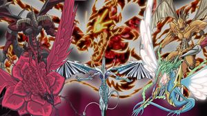 yugioh 5ds crimson dragon card Divine Beasts Slifer, Obelisk, Ra, Horakhty (Alt. Art) - 8 cards set main image 0