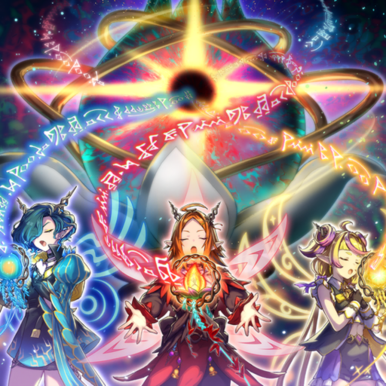 "Tinia", "Lucina", and "Fortuna" in the artwork of "Elfnotes: Aristeia of Trust"