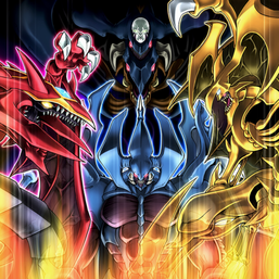 From left to right: "Uria", "Raviel" and "Hamon", with "Armityle" in the back, in the artwork of "Dimension Fusion Destruction"