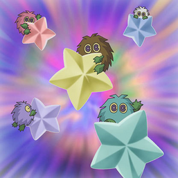 "Kuriboh", "Kuriboo", "Kuribeh", "Kuribah", and "Kuribee" in the anime artwork of "Five Star Twilight". (Clockwise from the center)