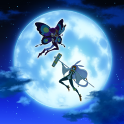 "Lunalight Purple Butterfly" and "Lunalight White Rabbit" in the artwork of "Lunalight Reincarnation Dance".