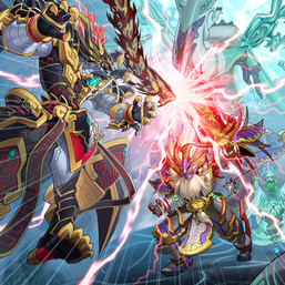 "Swordsoul Supreme Sovereign - Chengying", along with "Icejade Creation Kingfisher" and "Icejade Kosmochlor", confronts "Swordsoul Sinister Sovereign - Qixing Longyuan" in the artwork of "Swordsoul Strife".
