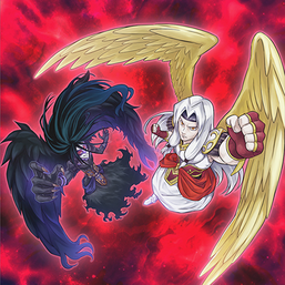 "Adreus, Keeper of Armageddon" and "Tiras, Keeper of Genesis" in the artwork of "Xyz Double Back"