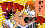 Dark Yugi and Imori playing Dragon Cards.