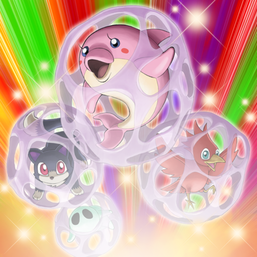 Clockwise from left: "Pantail", "Dolphin", "Chicky" and "Pinny", in the artwork of "Cocoon Party"