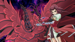 Akiza alongside "Black Rose Dragon".