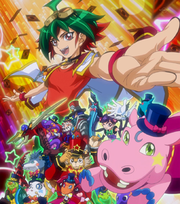 Yuya Sakaki with various "Performapal" monsters and "Odd-Eyes Pendulum Dragon"