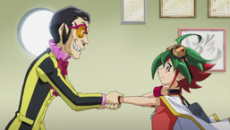 Nico Smiley appears to offer his aid to Yuya.