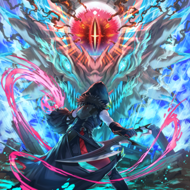 "Diabellstar the Black Witch" and "Snake-Eyes Flamberge Dragon" (with the titular "Sinful Spoils of Subversion - Snake-Eye" on its head) in the artwork of "Startling Stare of the Snake-Eyes".