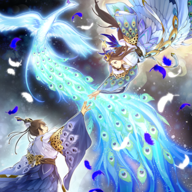 "Shinobaron Peacock", "Shinobaroness Peacock", and a "Shinobird Token" in the artwork of "Stars Align across the Milky Way"