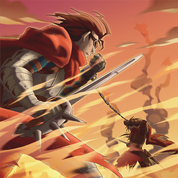 An unknown Knight and "Armageddon Knight" in the artwork of "Battle Restart"