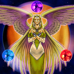 "The Agent of Creation - Venus" surrounded by three "Mystical Shine Balls", in the artwork of the former card.